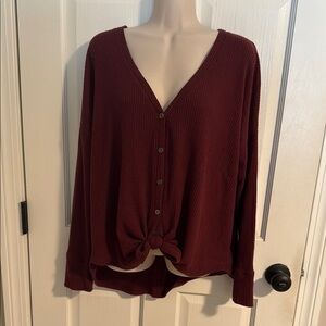 Abercrombie and Fitch: Burgundy Button-Up Knotted Sweater